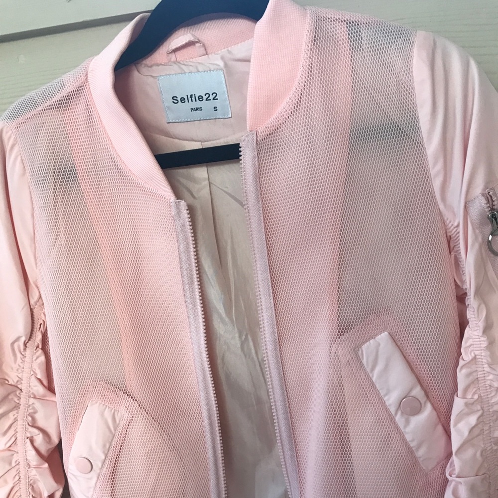 Light pink mesh bomber jacket